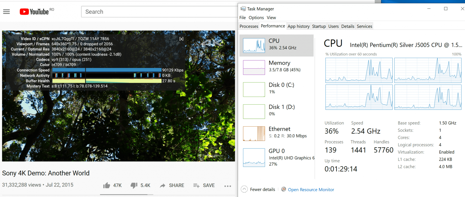 YouTube 4K 30 fps – Microsoft Edge