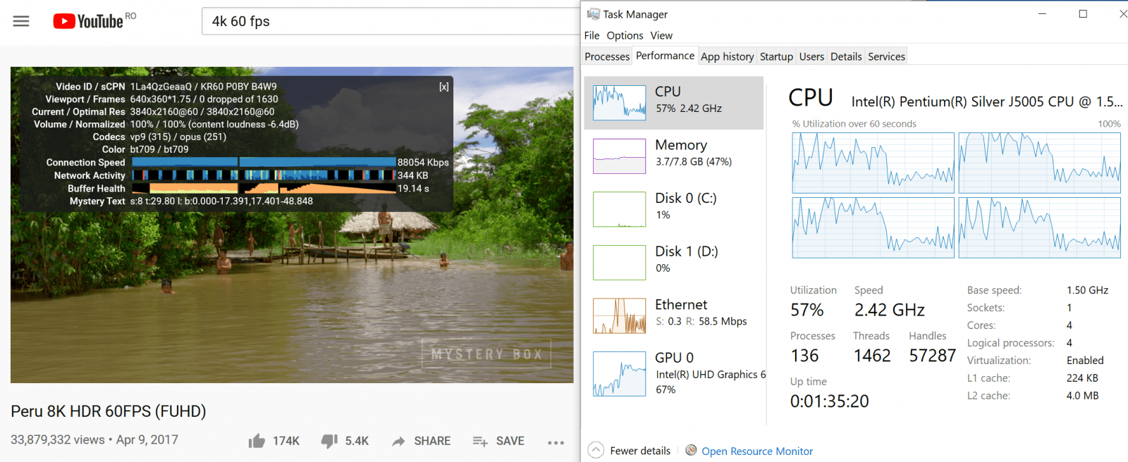 YouTube 4K 60 fps – Microsoft Edge